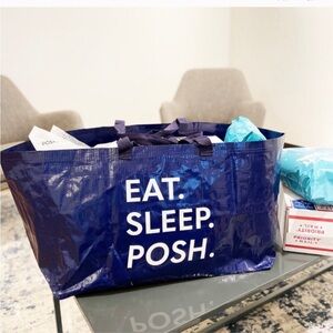 Poshfixings Oversized Double handle tote New blue & white Eat Sleep Posh